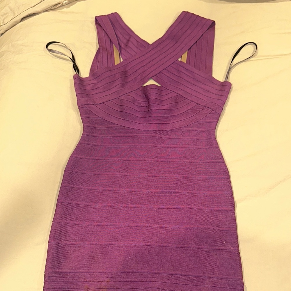 Herve Leger Strapless Purple Dress